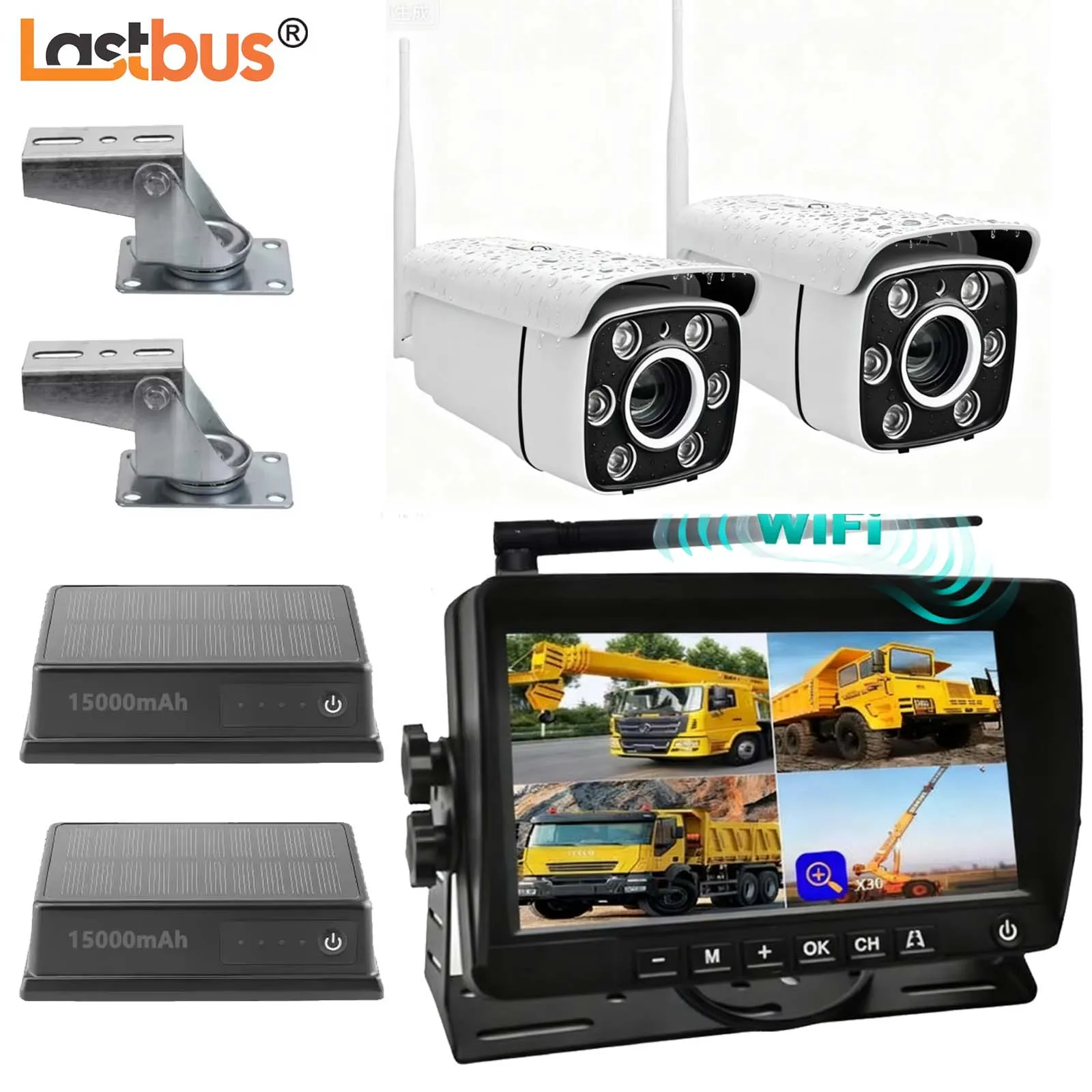 

Lastbus Tower Crane 7 Inch IPS Screen DVR Monitor Split Screen Waterproof Night Vision Monitoring Camera System 30X Zoom Kits