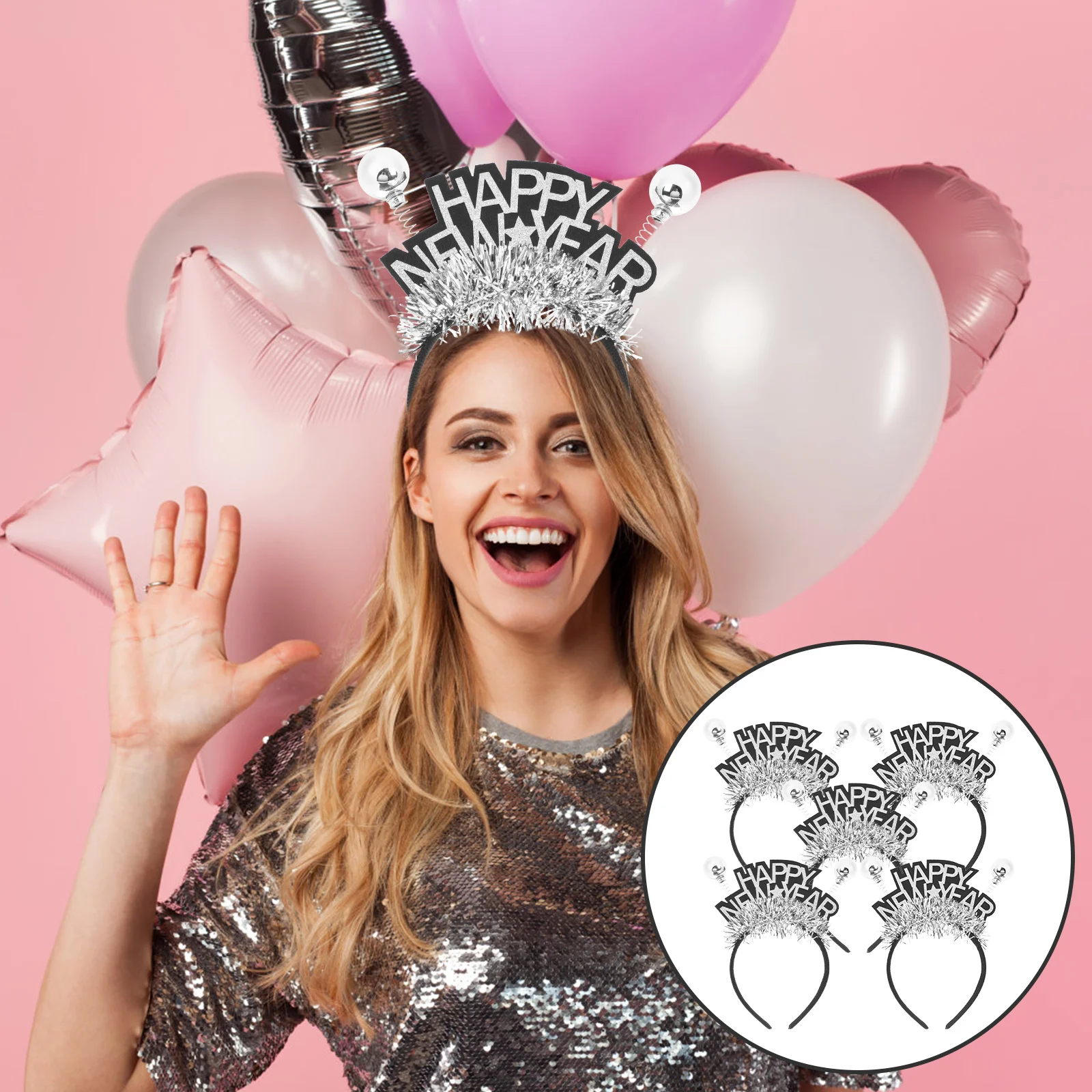 

5Pcs New Year Hairband Stylish Spring Festival Headdress Fun Photo Props for Party Favors Vibrant Color Headwear