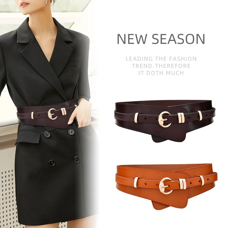 Explosive Leather Ladies Belt Waist seal Trendy Decorative Wide Belt Fashionable Waist High Quality Belt with Windbreaker Skirt