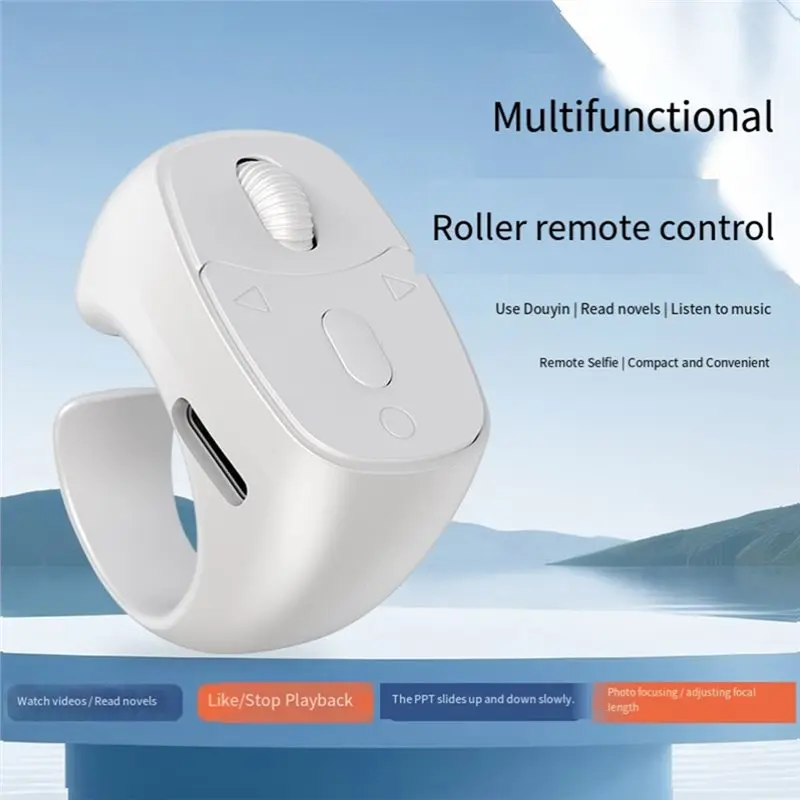 B76B BT 5.3 Remote Control Mouse Fingertip Ring Page Turner Video Flipping Browsing for Smartphones Wireless Camera Shutter