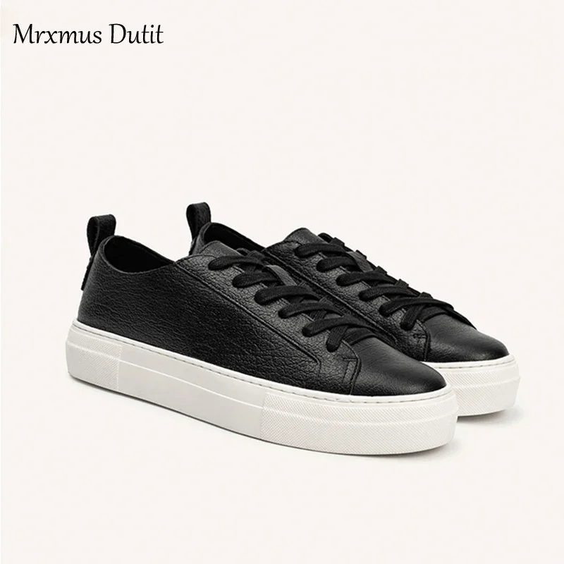 Mrxmus Dutit New 2024 Shoes For Women Fashion Genuine Leather Lacing Flat Shoes Female Solid Simple All-match Casual Sneaker