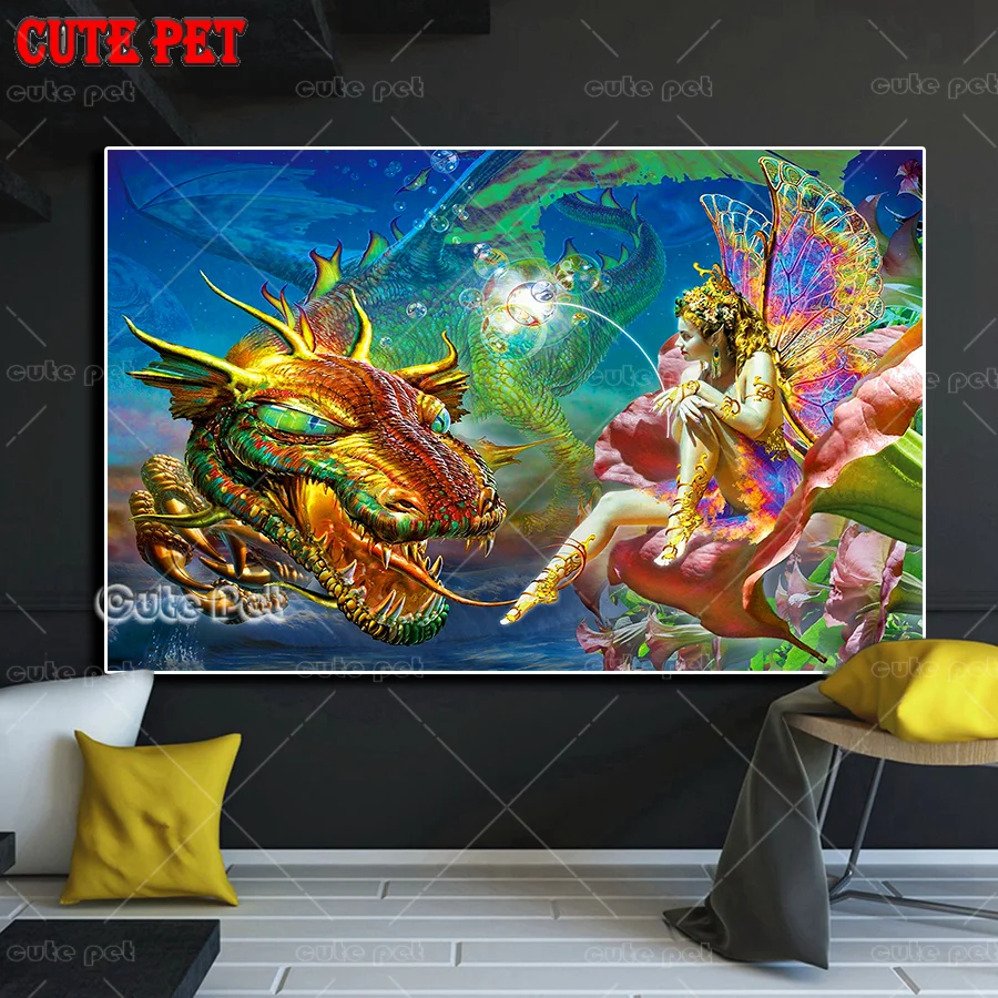 Diamond Painting Undersea mermaid and dragon DIY cross stitchesFantasy woman full drill Gift Embroidery Mosaic Home Decoration