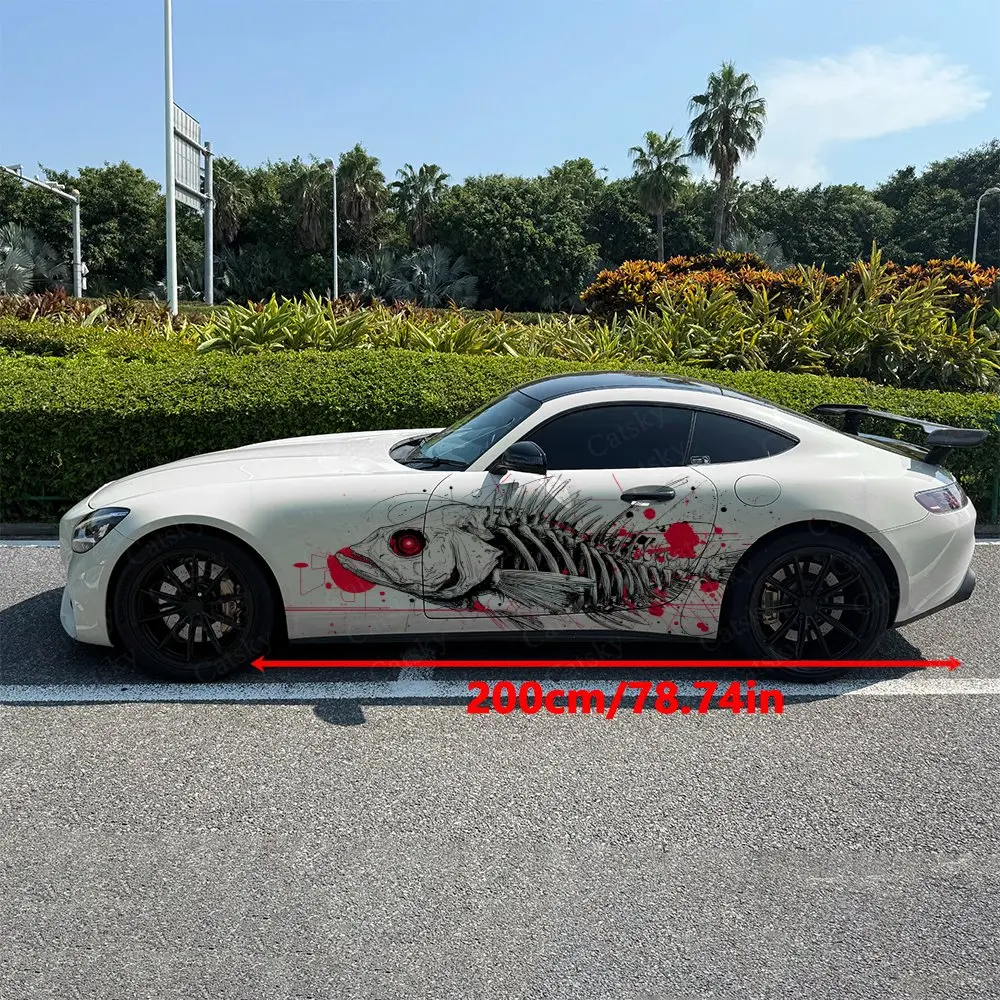 2pcs Splatter Red-Eye Fishbone Car Side Wraps, Self-Adhesive PVC Waterproof & Scratch-Resistant Stickers, Car Accessory Gift