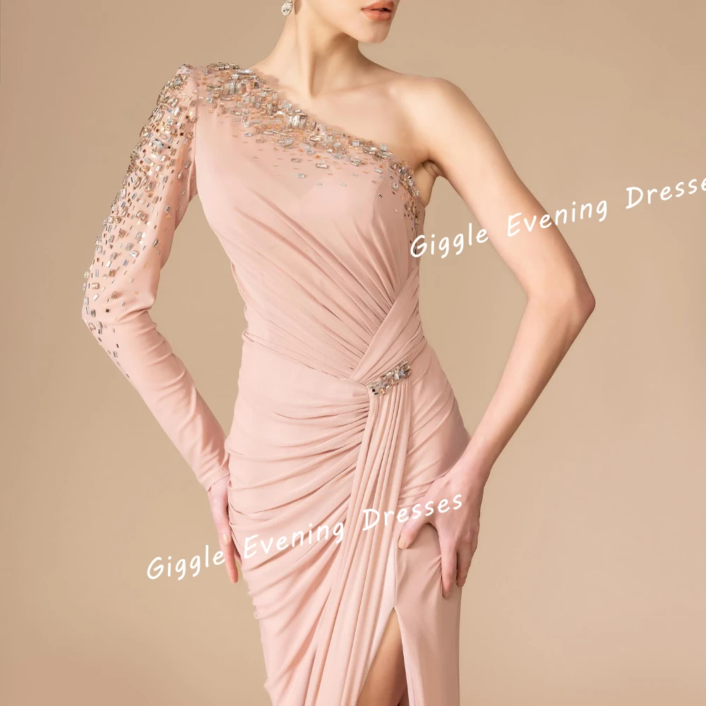 Chiffon Illusion Beading Nobility Prom Gown Saudi Arab Pleating Floor-Length Slit Chic And Elegant Evening Dress For Women 2024