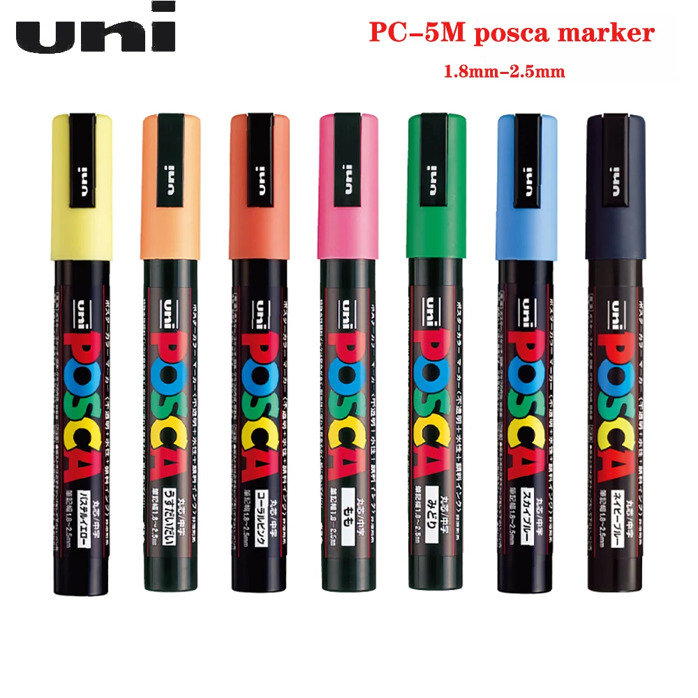 UNI PC-5M POP POSCA Marker 1.8-2.5mm Poster Graffiti Marker Character Bright Colorful Water-based Highlighter Marker Paint Pen