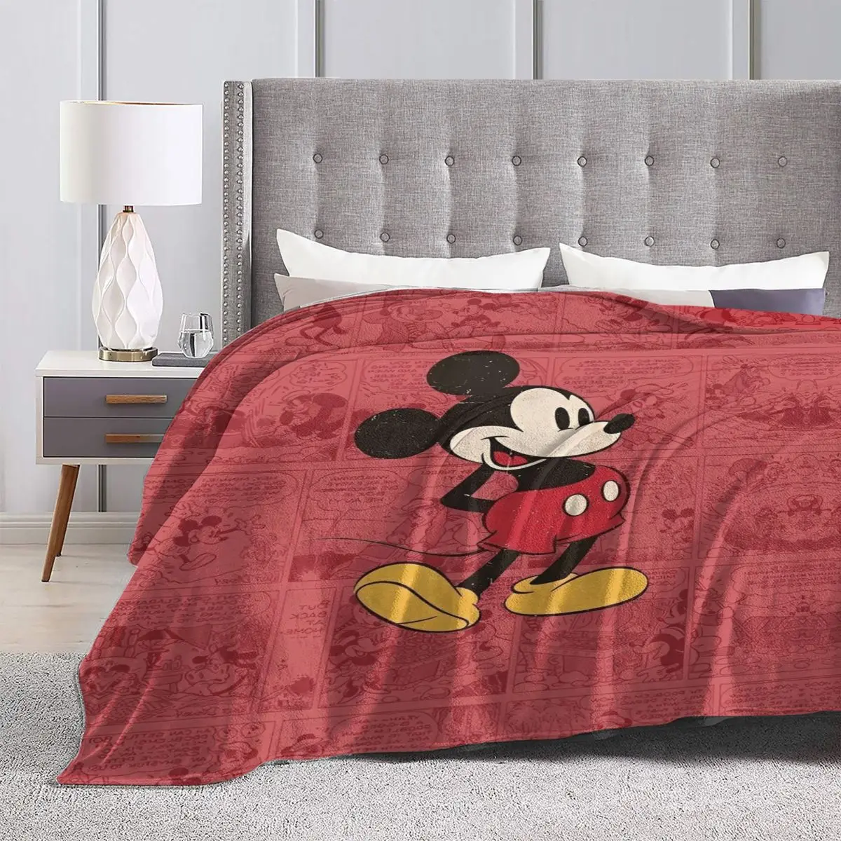 Manta roja de Mickey Mouse, manta cálida y suave de calidad con animales de dibujos animados, colcha cómoda para sofá cama para niños de primavera