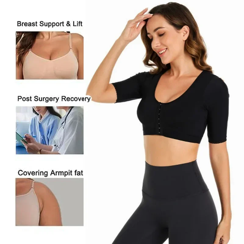 GUUDIA Arm Compression Sleeve Post Surgery Bra 3row Hook Design Garments Surgical Back Fat Support Shaper Arm Smooth Shaper Tops