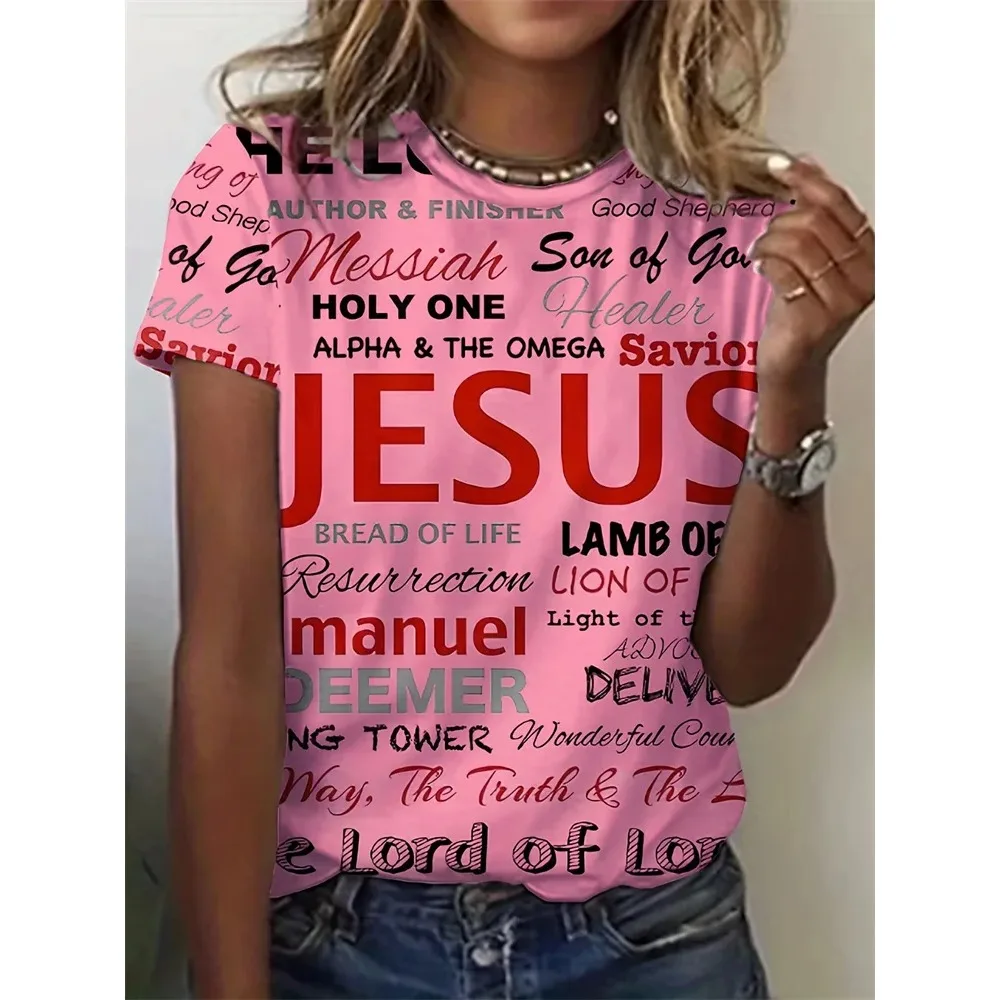 

Easter Women's Casual T-shirt Jesus Alphabet Print Women's Crew Neck Short Sleeve Top Everyday Street Fashion Women's Y2k Tops