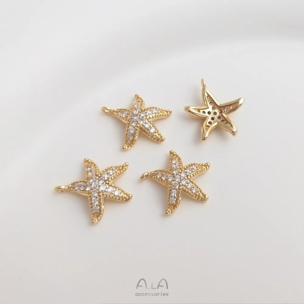 

1 шт. медные подвески 14 К золото цвет микроинкрустированный циркон кулон в виде морской звезды DIY толстая звезда ожерелье ключицы цепочка браслет кулон