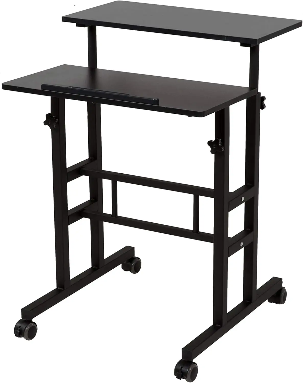 

Home Office mobile Desk Height Adjustable 2" Carpet Wheels Standing & Seating Modes Black Ergonomic Standing Desk