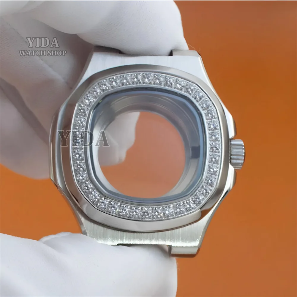

35mm NH05 Watch Case Strap Diamonds Bezel Sapphire Crystal For Nautilus NH05/NH06 Automatic Movement Lady's Watch Replacements