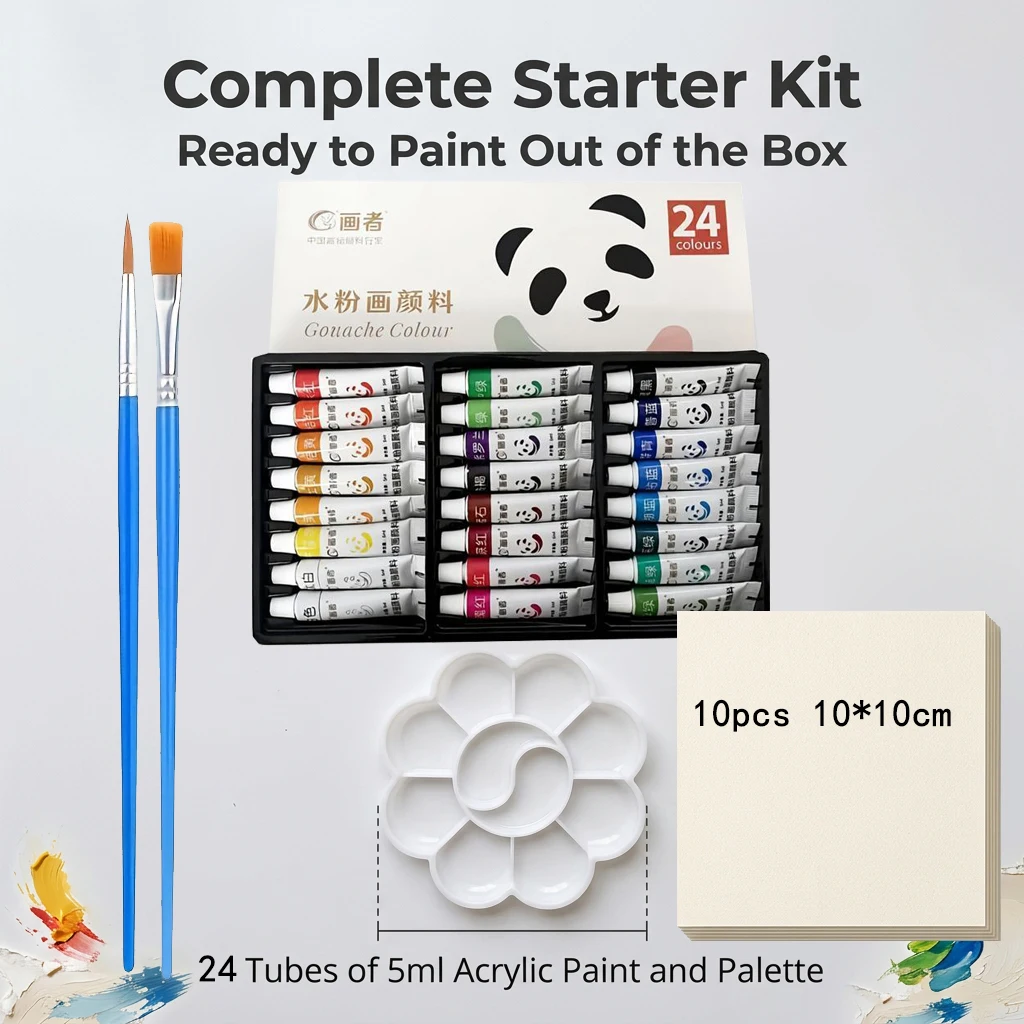 Watercolor Paint Set 12/18/24 Colors with Palette 10 Sheets 10x10cm Watercolor Paper 2 Oil Painting Brushes for Artists And Stud