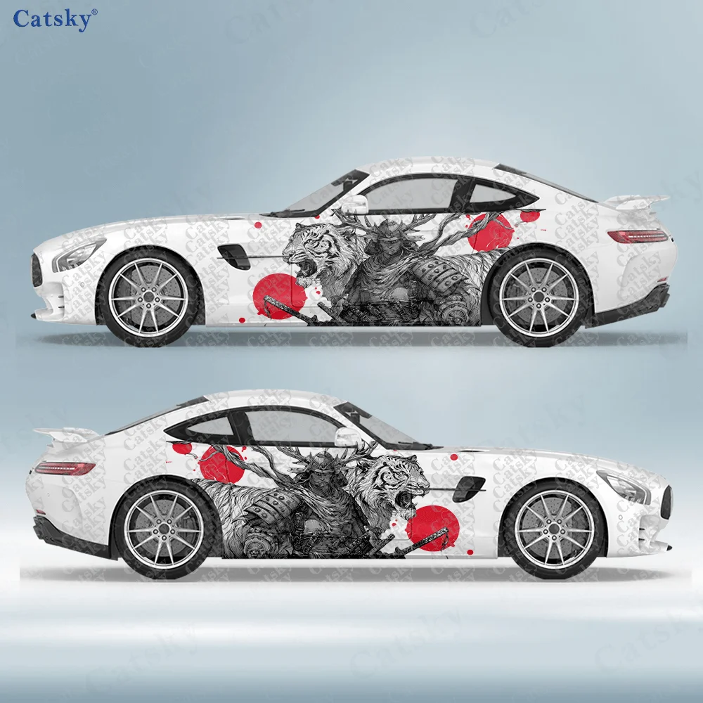 

2pcs.Static Samurai and Fierce Tiger Car Side Wrap, Self-Adhesive PVC Waterproof & Scratch-Resistant Sticker, Car Accessory Gift