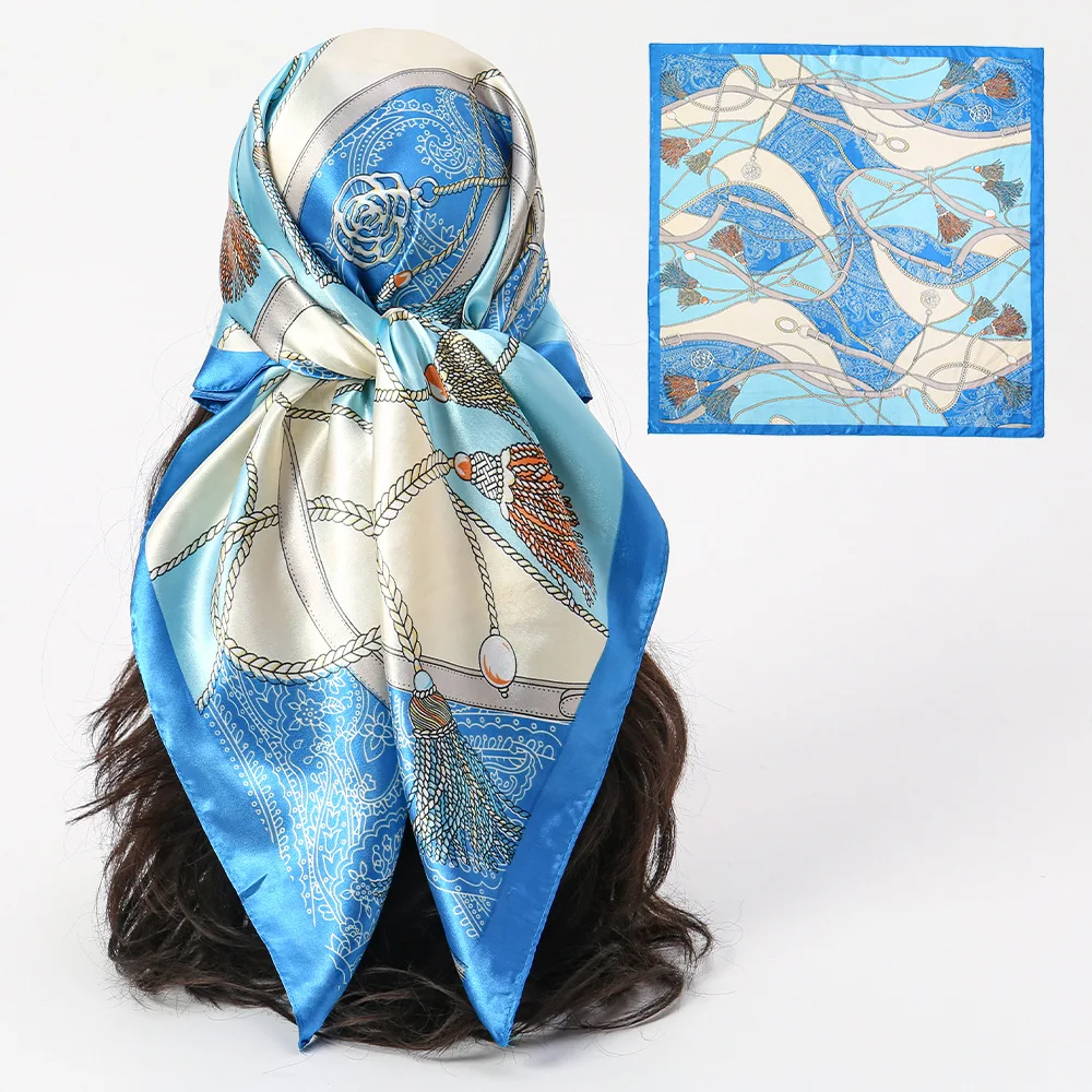 

70x70cm Breathable Tencel Hemp Square Shawls Print Neck Scarf for Women Silk Satin Neck Scarfs for Ladies Bandana Head Scarves