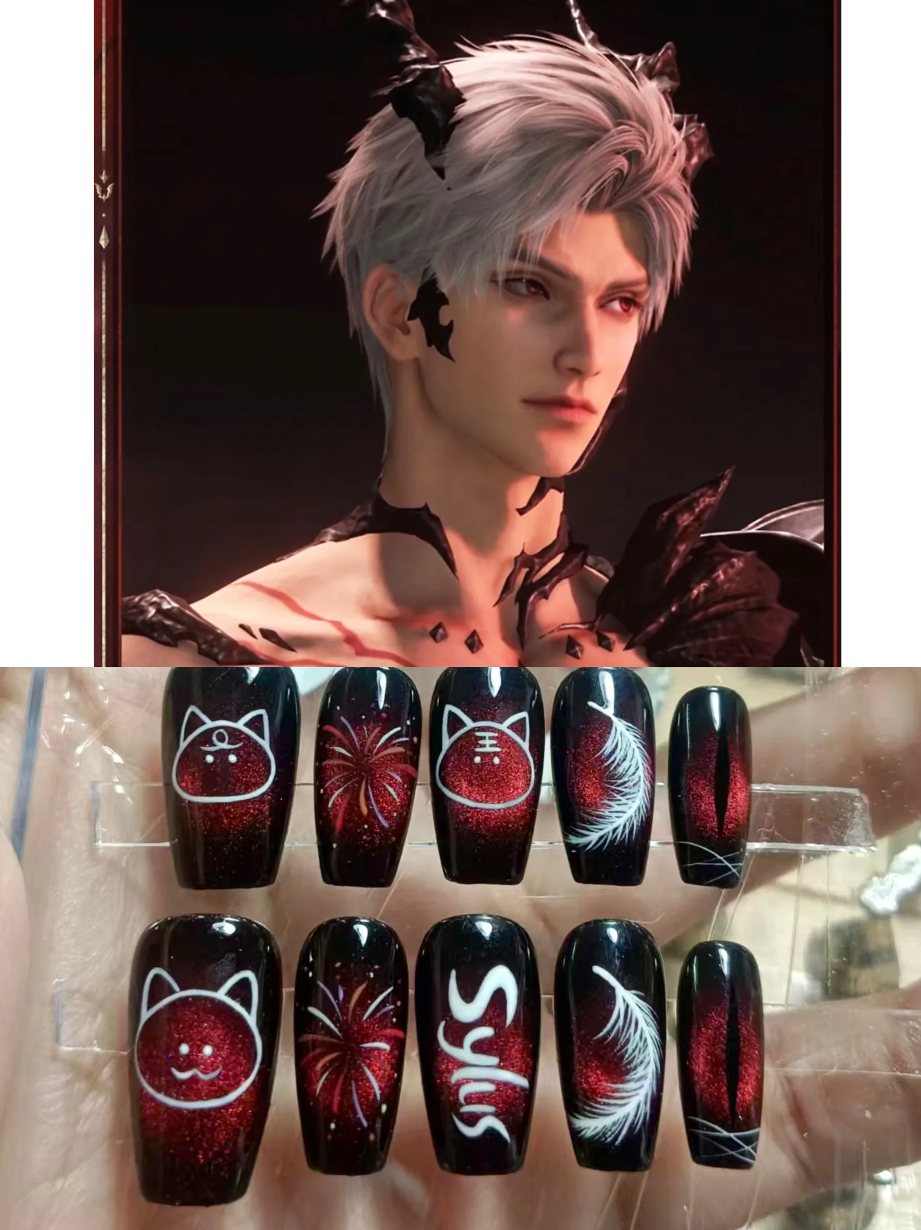 

Anime Love and Deepspace Sylus Cosplay Q Versions Press-on False Nail Cartoon Nails Patch Wear Armor Hand-made Nailed Beauty