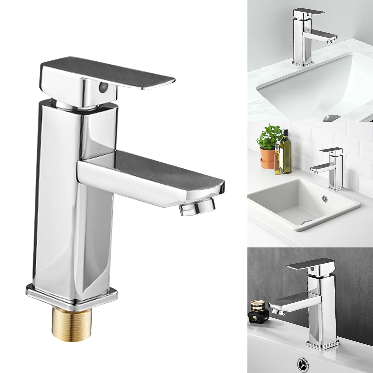 New Silver Square Bathroom Faucets Hot and Cold Mixer Faucets Vanity Bathroom Kitchen Deck Mounted Bathroom Sink Faucets