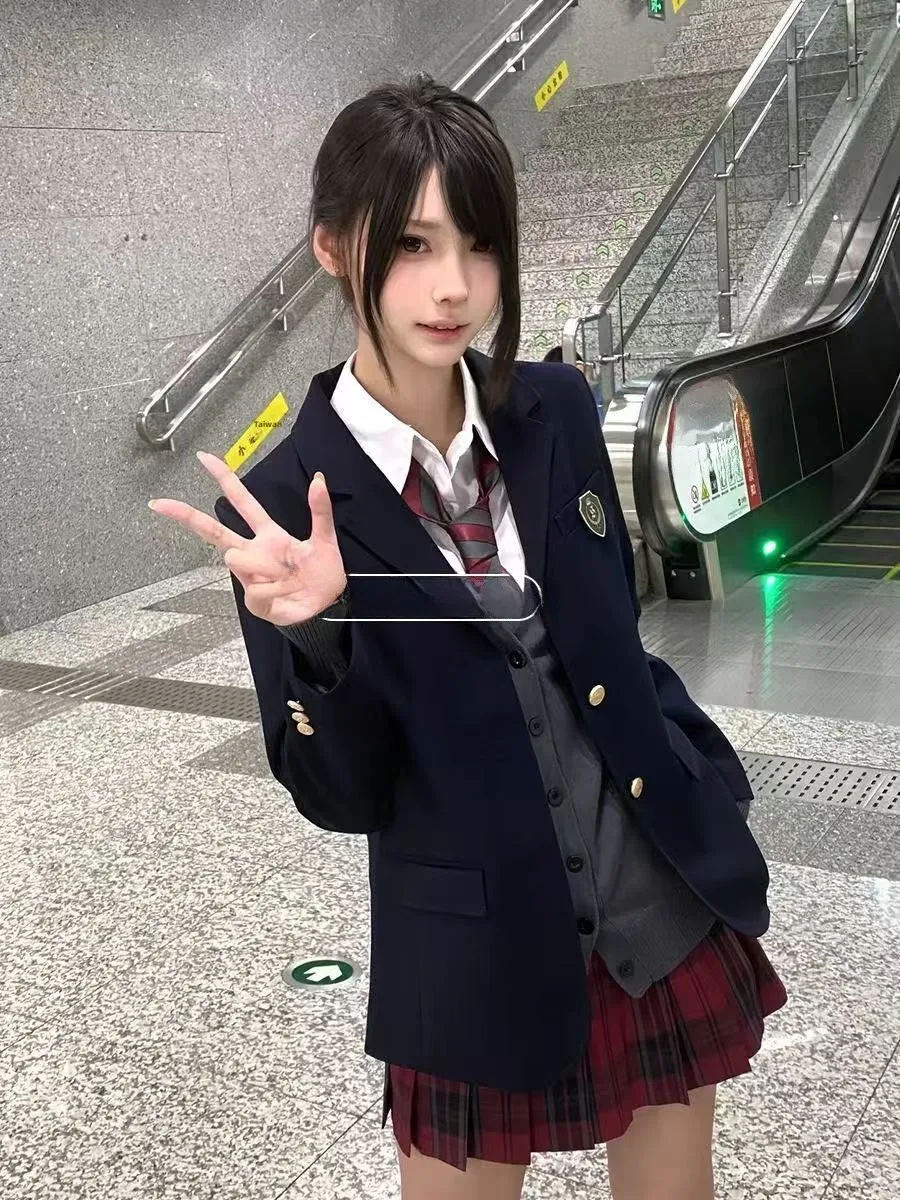 

Japanese Sle JK orm Anime Big Sister Outerwear Autumn Winter College Sle Long Sve irt Indigo Color Suit Women's ...