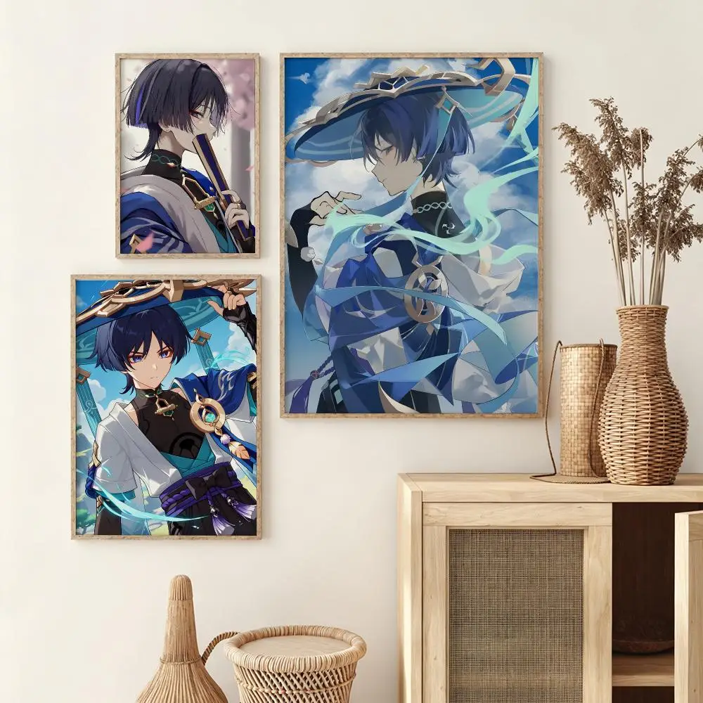 Game Wanderer G-Genshin Impact Poster Wall Stickers HD Painting Self Adhesive Art Decals for Living Room Home Bedroom Decor