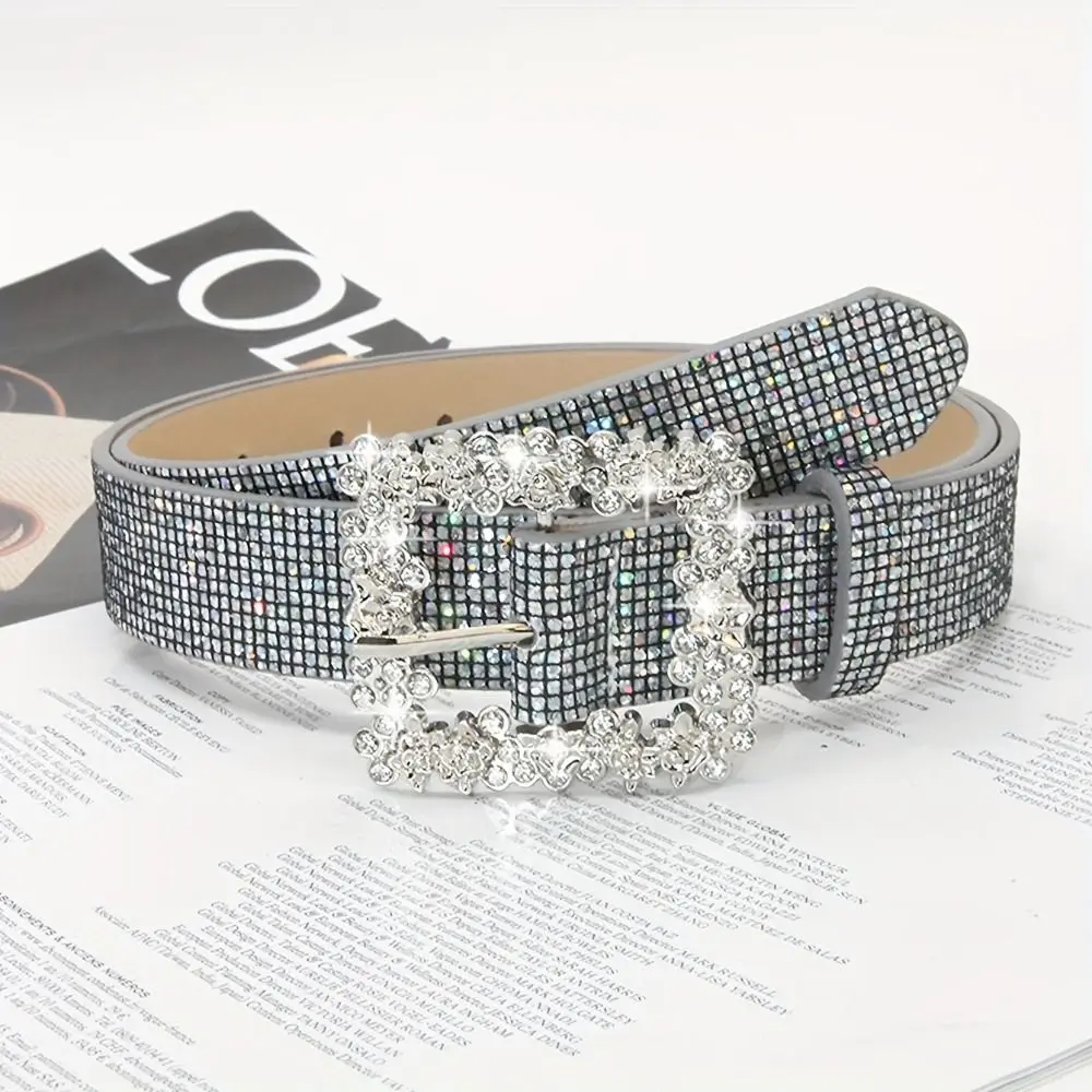 

Bling Bling Rhinestone Waist Belt Adjustable Luxury Sparkling Waistband 120cm Exquisite PU Leather Belt Trendy Accessory