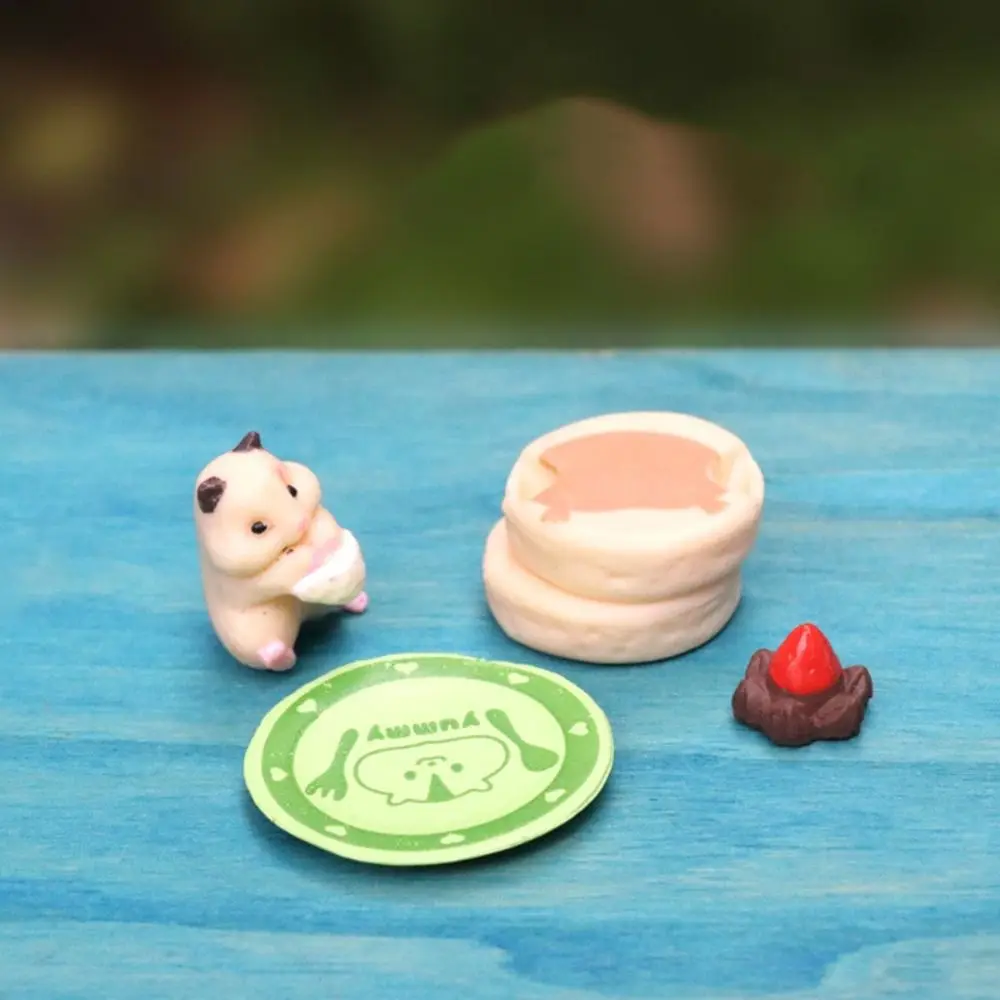 6PCS Multicolor Mini Eatting Dessert Hamster Figurines Resin Home Decoration Macaron Hamster Fairy Garden Cake Topper