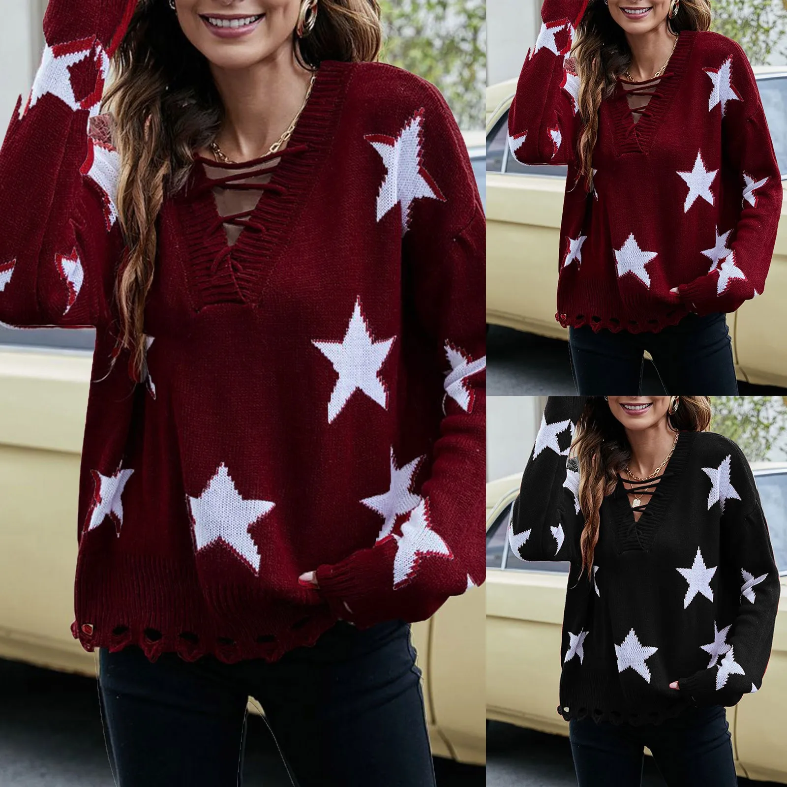 Pull à Manches sulfet Col Rond pour Femme, Décontracté, avec Fente, Streetwear, Collection Automne Hiver 2023