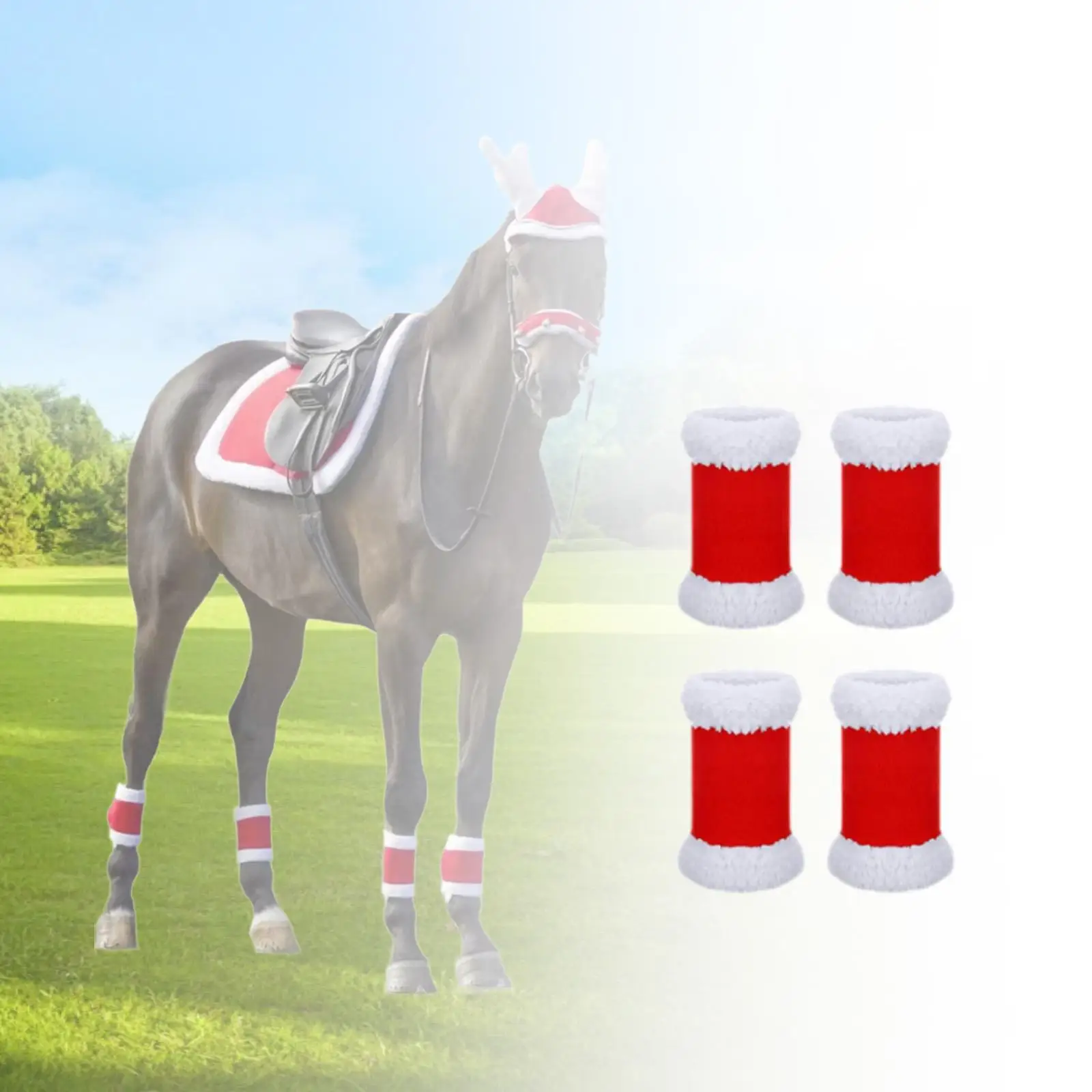 

4x Horse Leg Wraps Warmer Leggings Wrap Xmas Breathable Horse Leg Protection for Dress up Exercising Sports Christmas Livestock