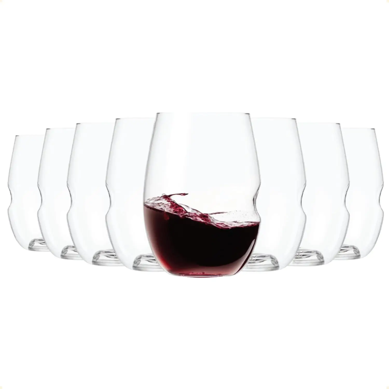 

Unbreakable Stemless Wine Glass – Set of 8, 16oz, Dishwasher Safe, BPA-free Tritan, Clear Stemless Red Wine Glasses, Sh