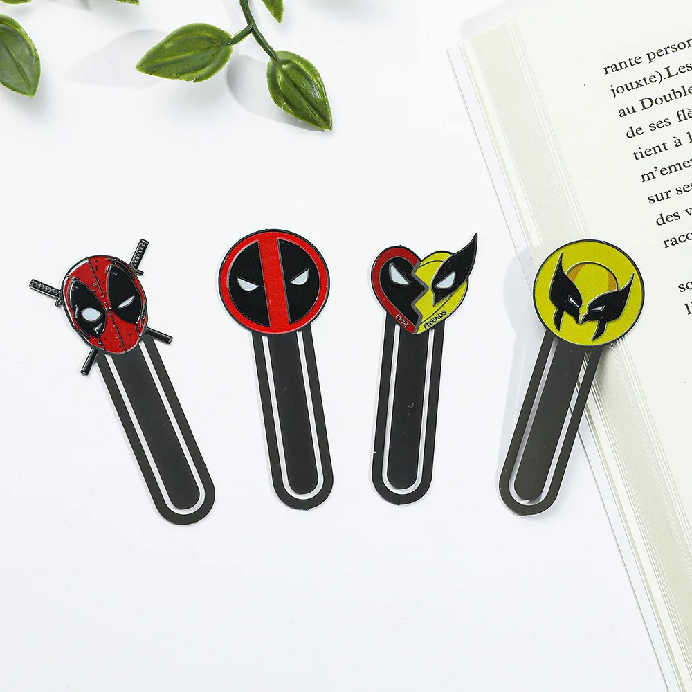 SET Deadpool and Wolverine Bookmark Periphery Creative Bookmark Reading Tools Hero Page Mark Stationery Supplies Copper Metal