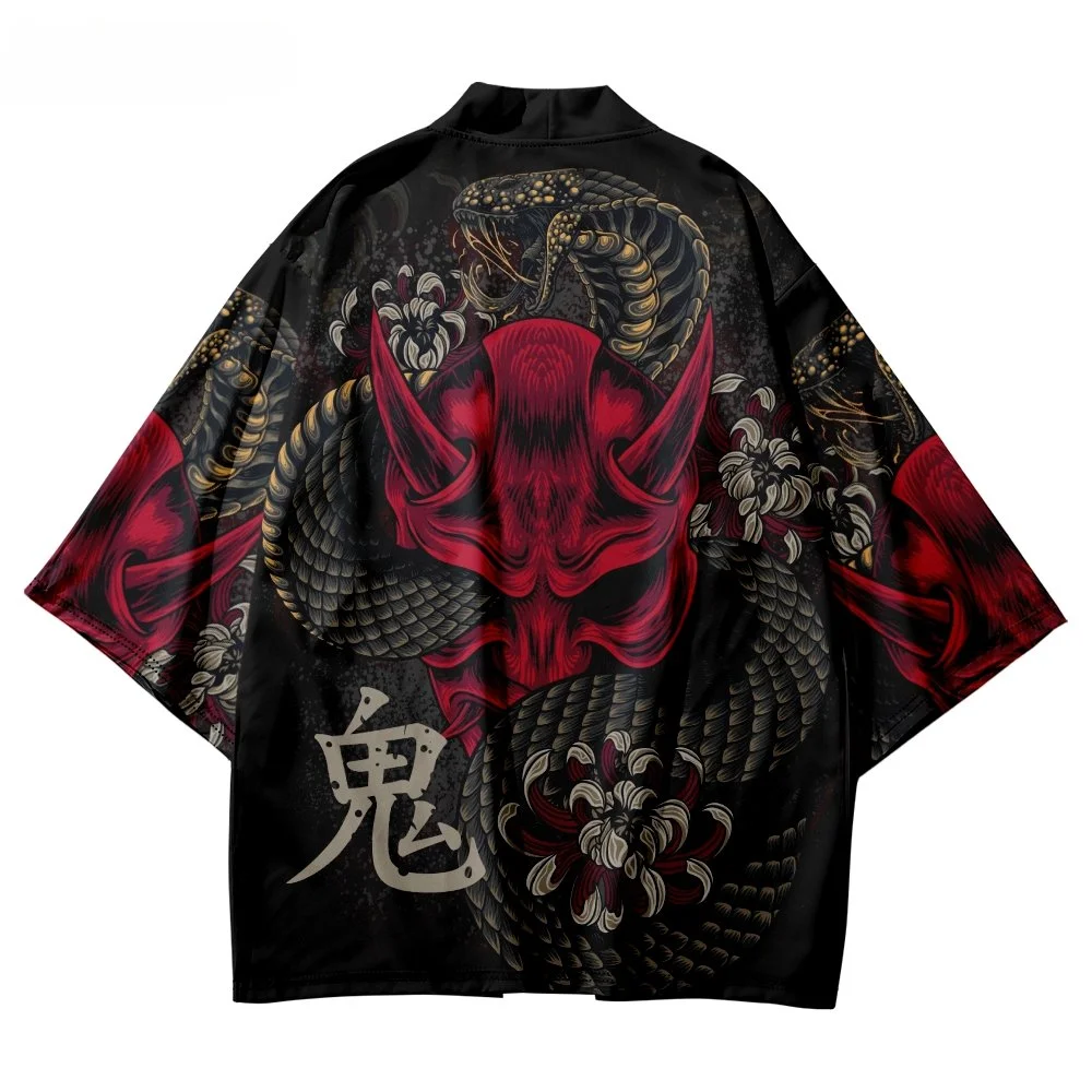 Japanese Traditional Beach Yukata Cosplay Clothing Plus Size 4XL 5XL 6XL  Demon Snake Print Kimono Men Women Cardigan Haori