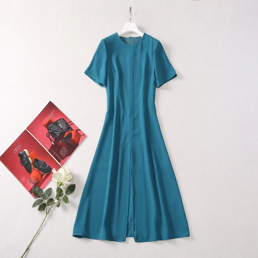 New Fashion Runway Designer Women's Round Neck Long Sleeves Minimalism Temperament Commuter Style Closed Waist Dress