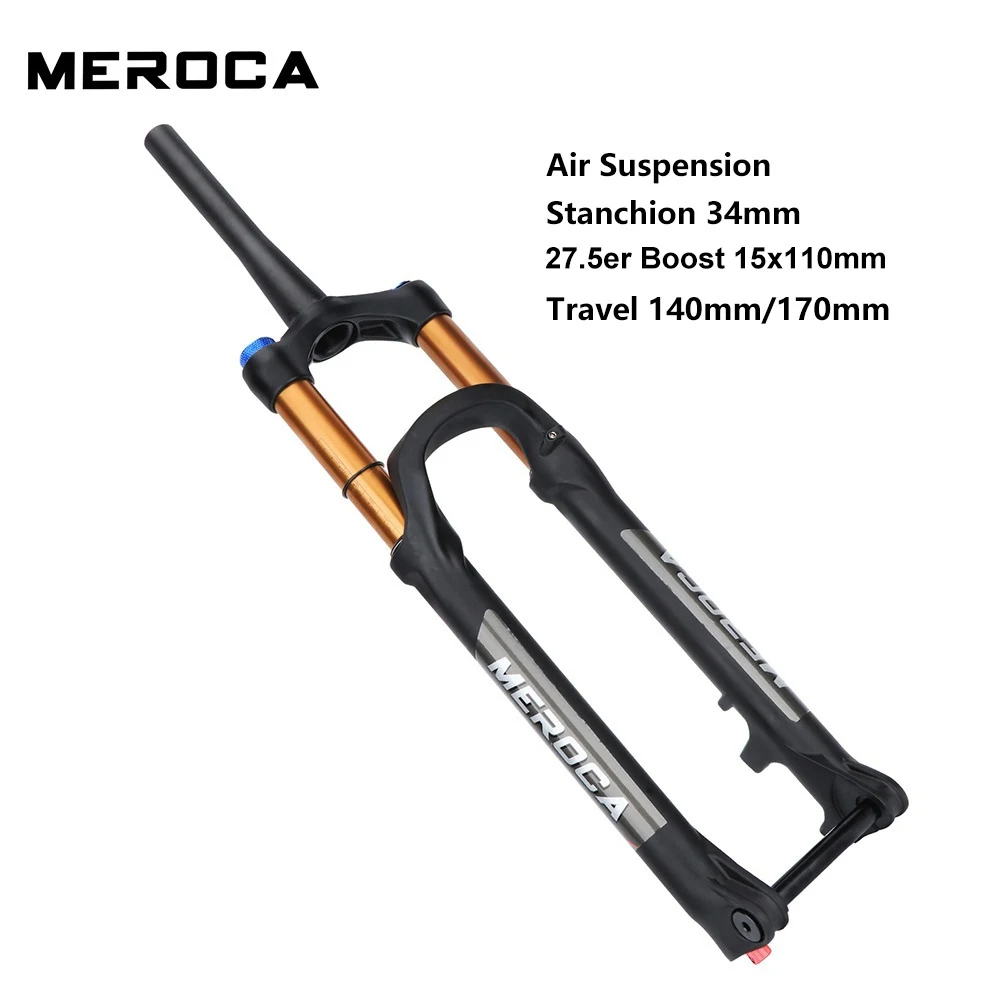 

Meroca-MTB Air Suspension Boost, передняя вилка велосипеда, стойка 34 мм, 140 мм, 170 мм, ход 1 1/8 1 1/2 рулевого конуса, 110x15, 27,5