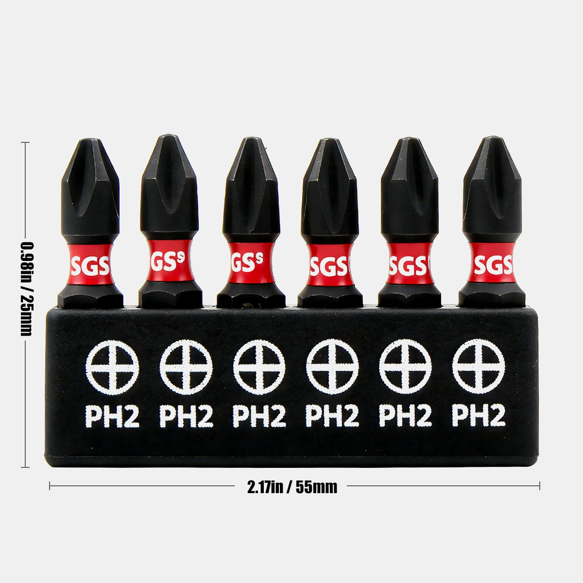 High-Hardness S2 Impact Screwdriver Bit Set, 6 Pieces of Ph2 Magnetic Cross Bits, 25mm Short Version, Specialized for Car Repair / Appliance Disassembly