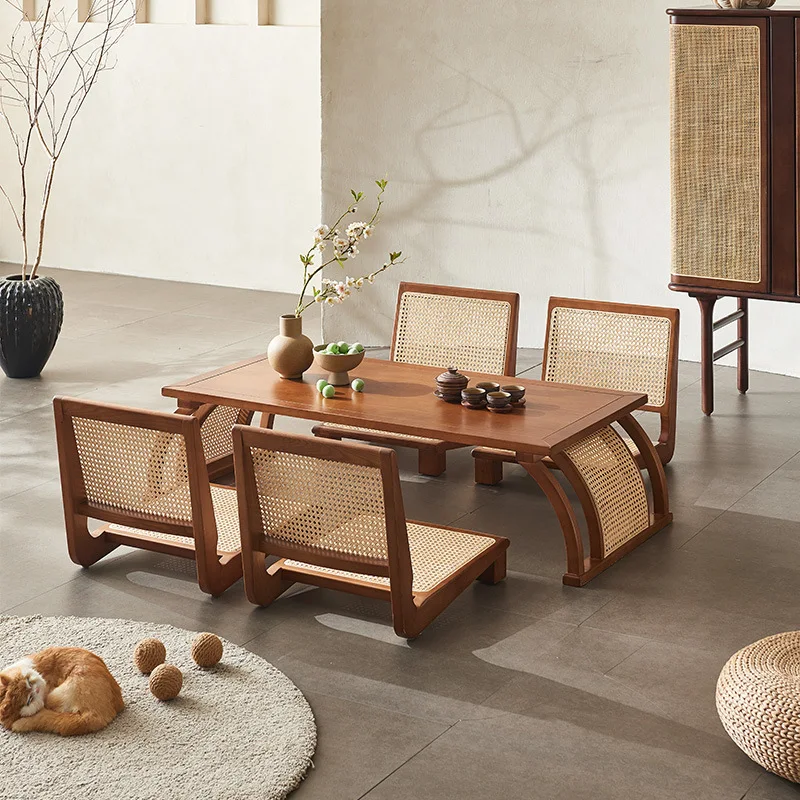 

Japanese-style small table solid wood rattan tea room tatami table and chair combination Chinese-style zen tea table balcony low