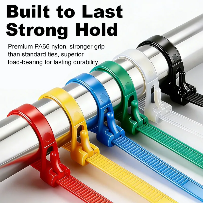50Pcs Reusable Cable Zip Ties PA66 Flame Retardant Nylon Releasable Adjustable 4.8x200mm Wire Cord Management Fastener