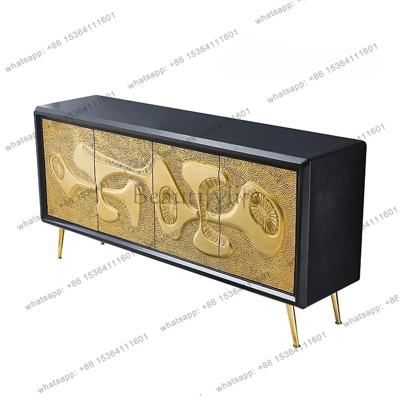 

American light luxury door cabinet solid wood carving flower neoclassical living room storage decoration against the wall