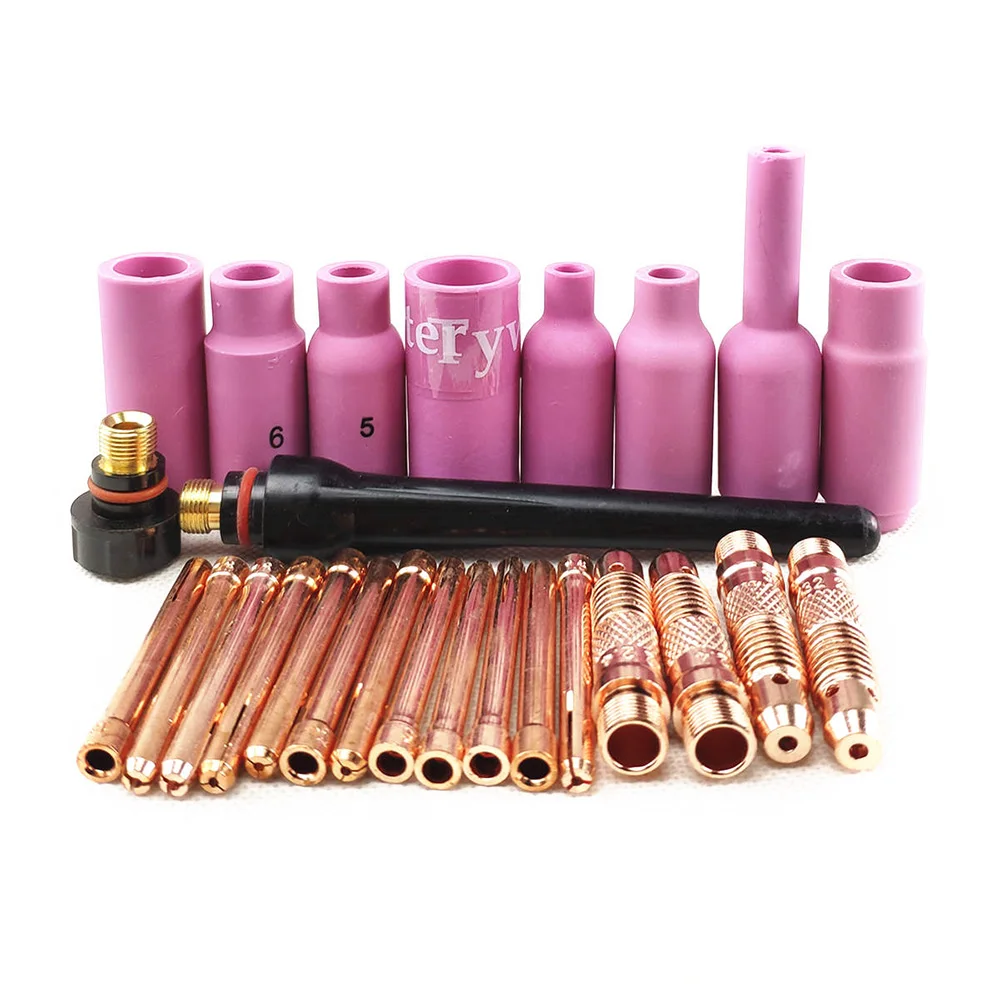 26pcs Argon TIG Welding Torch Consumable Tungsten Electrodes Collet Body Alumina Nozzle Long Short Cap WP18 WP17 WP26 TIG Kits