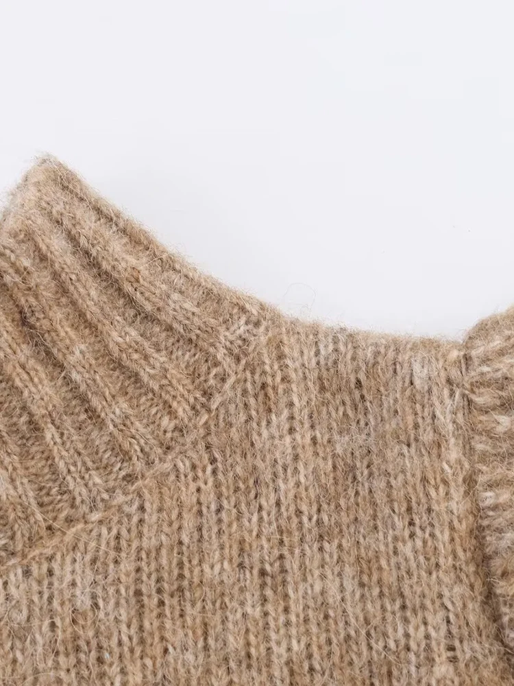 أزياء نسائية جديدة على الطراز الأوروبي، متعددة الاستخدامات، أنيقة بلون سادة ورقبة عالية وطبقات مزخرفة سترة متماسكة