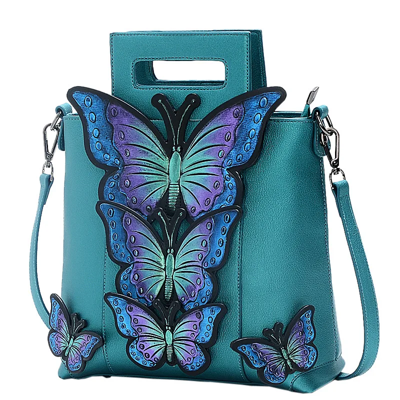 Women‘s New Fashion Large Capacity National Style Butterflies Fly Embroidery Painted Tote Shoulder Bag Evening Bag Party Daily