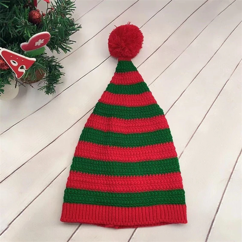 New Knitted Woolen Christmas Hat with Elastic Holiday Party Dressing Hat Adults Children Handmade Splicing Creative Decoration