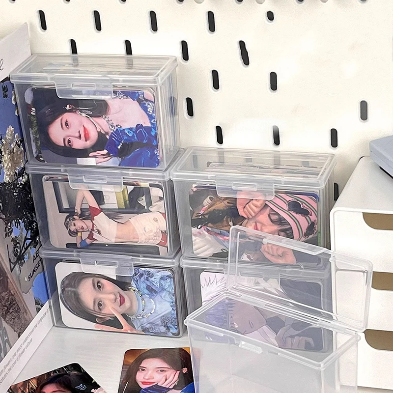 New Transparent Plastic Storage Box Photocards Small Card Storage Box Desk Organizer Box Classification Box Stationery