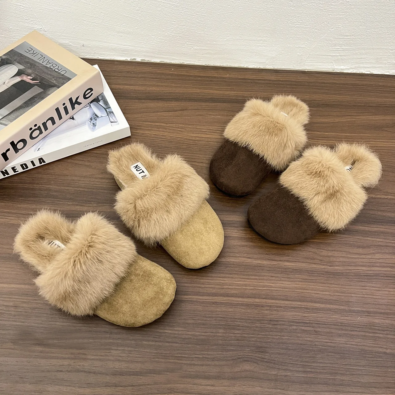 Fur Mules Women Shoes Closed Toe Slippers Comfortable Slip On Slides Shallow Flat Platform Mule Casual Zapatos Mujer Khaki Brown