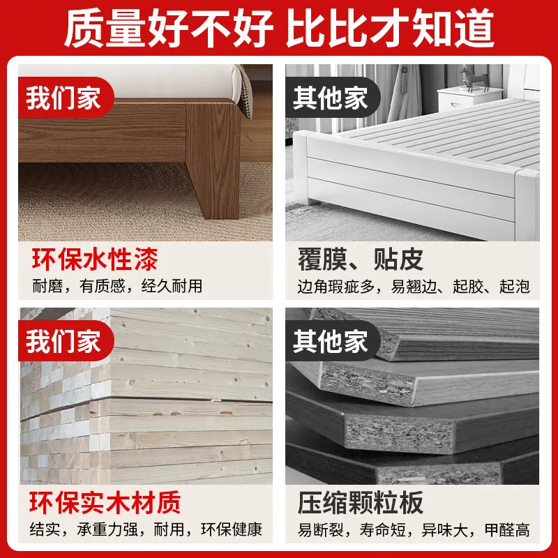 Solid wood modern simple double bed household master bedroom rental room single storage bed