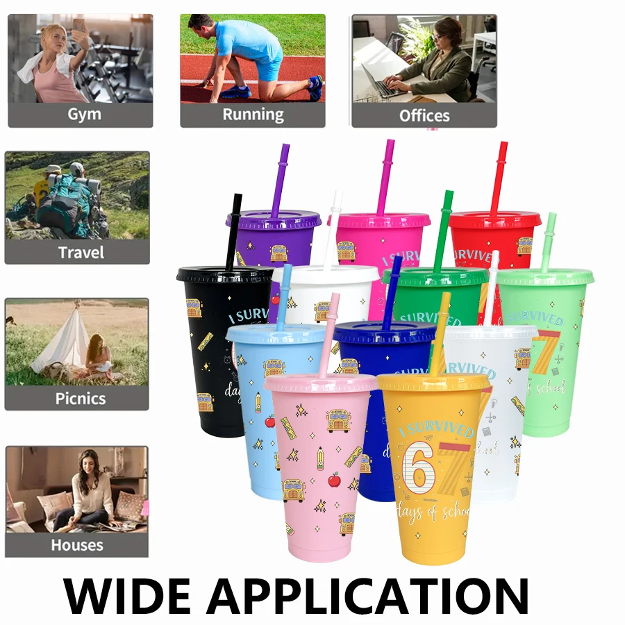 12 ピース/ロット 67 シリーズ番号スター 26 オンスカラフルなプラスチックタンブラー誕生日パーティー箸置きホームカミングウォーターカップ
