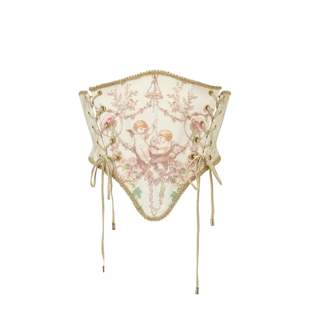 

60-82cm Waist Corsets Tops Women French Vintage Elegant Slim Print All-Match Waistbands Cummerbunds