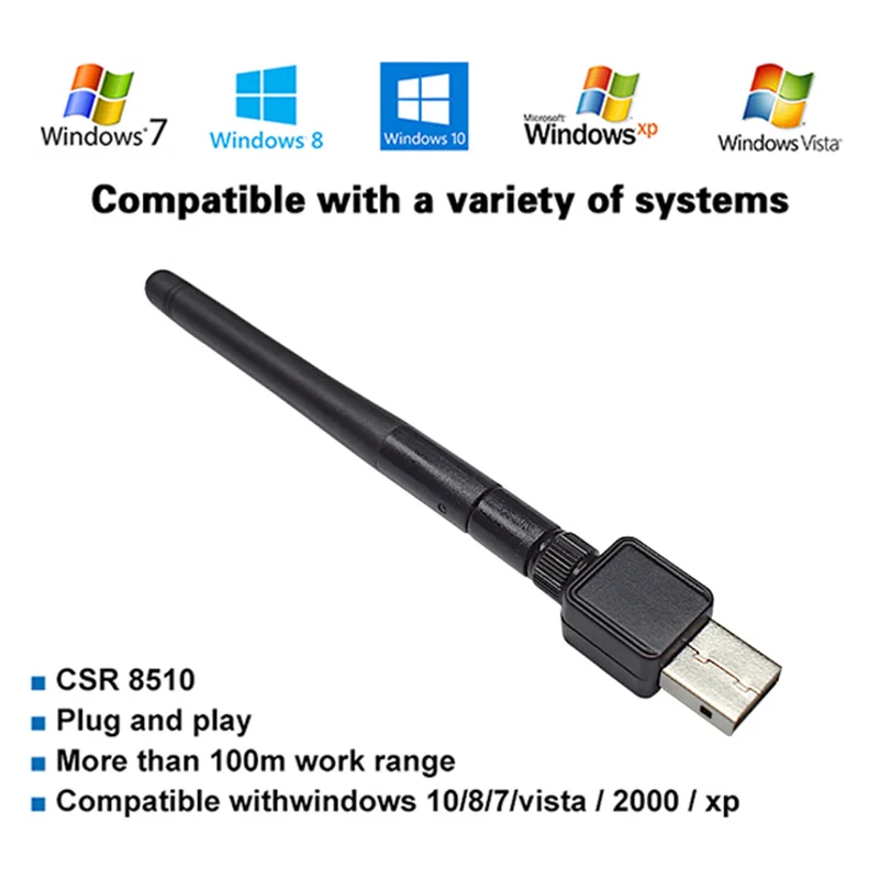 Feasycom FSC-BP119 100m Long Range BT 4.0 Dongle Class 1 SMA PnP USB Bluetooth Adapter for Windows 10/8/7, XP, Vista, Linux