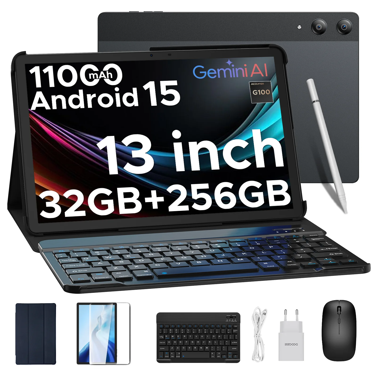 DOOGEE Tab E3 Pro Tablet 32GB+256GB Android 15 Gemini AI 13'' Scherm 7,9 mm Ultradun Helio G100 11000mAh Batterij Smart Pad