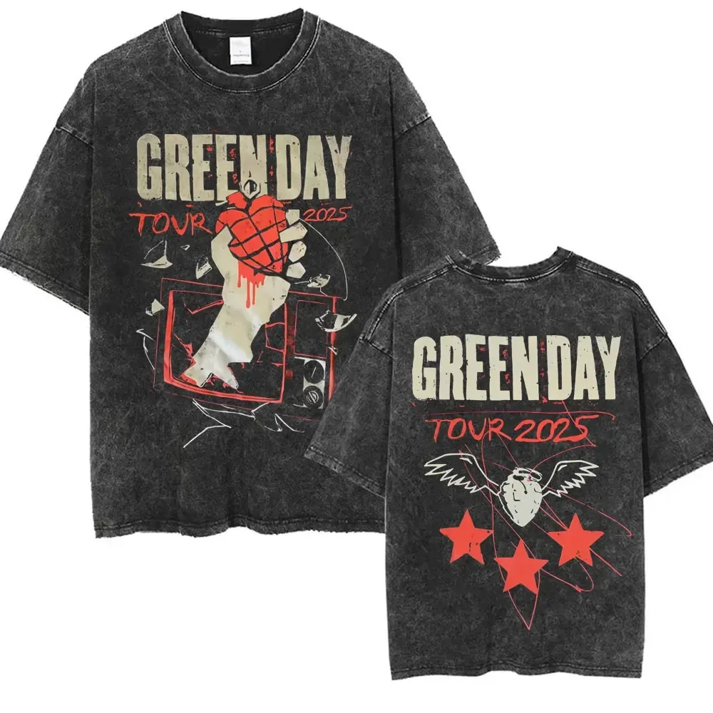 

Green Day Футболки Acid Washed Oversized Vintage Punk Band Женская футболка в стиле хип-хоп Готический рок Негабаритная футболка Высококачественные хлопковые футболки
