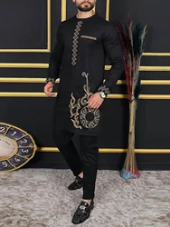 Kaftan African Men Black Traditional Clothing Nigerian  Elegant Print Fabric Tops and Pants Trends Costumes Fashion Wear Suits