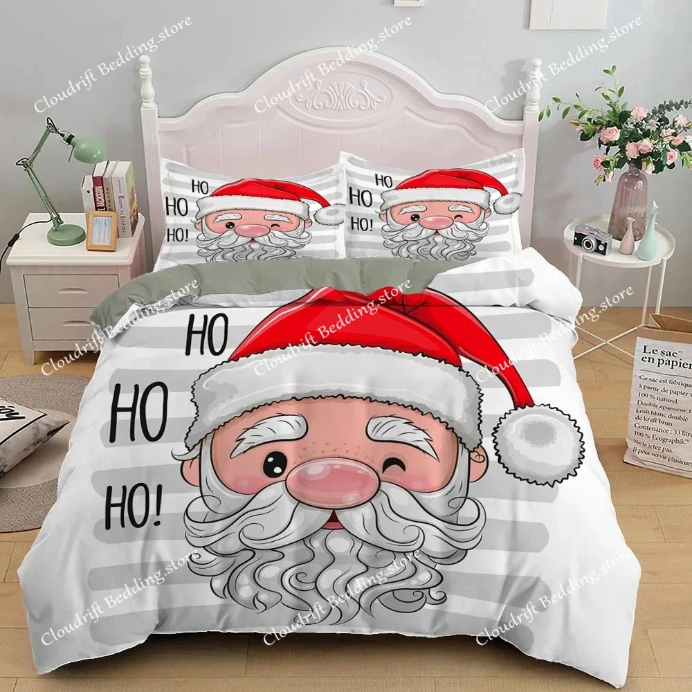 Christmas Duvet Cover Set 3D Print Cute Santa Claus Polyester Comforter Cover King Queen Size for Boy Girl Teens Bedding Set