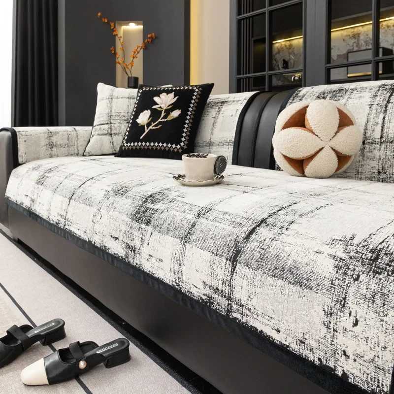 High-grade Chenille Sofa Cushion Four Seasons Universal Non-slip Straight Type Sofa Cover Straight Row Sofa Cushion Suit